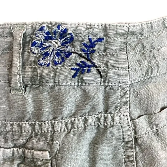 Sundance Kennebunk Linen-Cotton Embroidered Cargo Shorts Sz 10 Green #272D