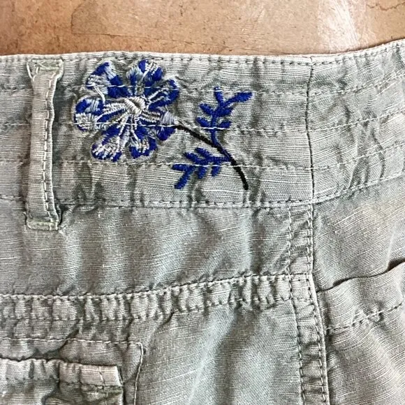 Sundance Kennebunk Linen-Cotton Embroidered Cargo Shorts Sz 10 Green #272D