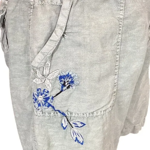 Sundance Kennebunk Linen-Cotton Embroidered Cargo Shorts Sz 10 Green #272D
