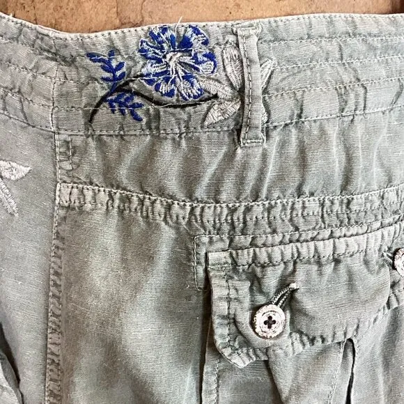 Sundance Kennebunk Linen-Cotton Embroidered Cargo Shorts Sz 10 Green #272D