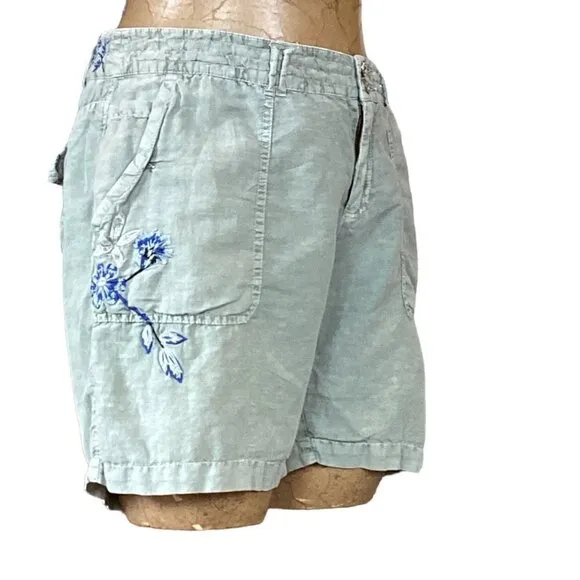 Sundance Kennebunk Linen-Cotton Embroidered Cargo Shorts Sz 10 Green #272D