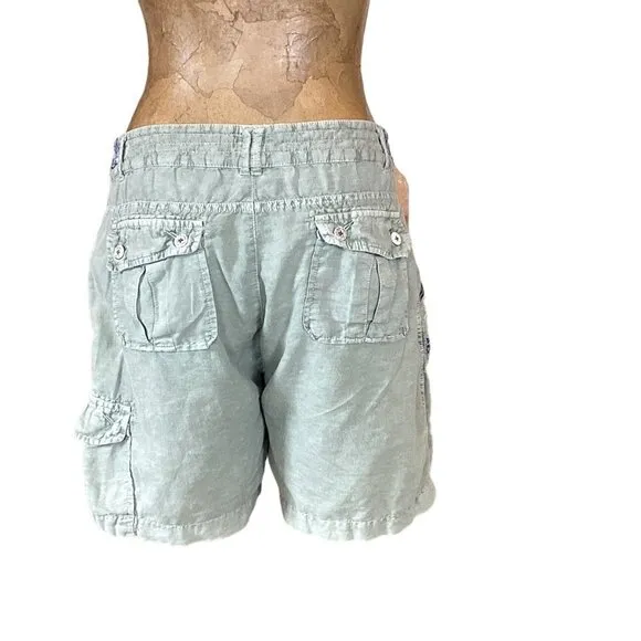 Sundance Kennebunk Linen-Cotton Embroidered Cargo Shorts Sz 10 Green #272D