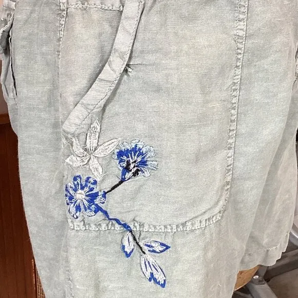 Sundance Kennebunk Linen-Cotton Embroidered Cargo Shorts Sz 10 Green #272D