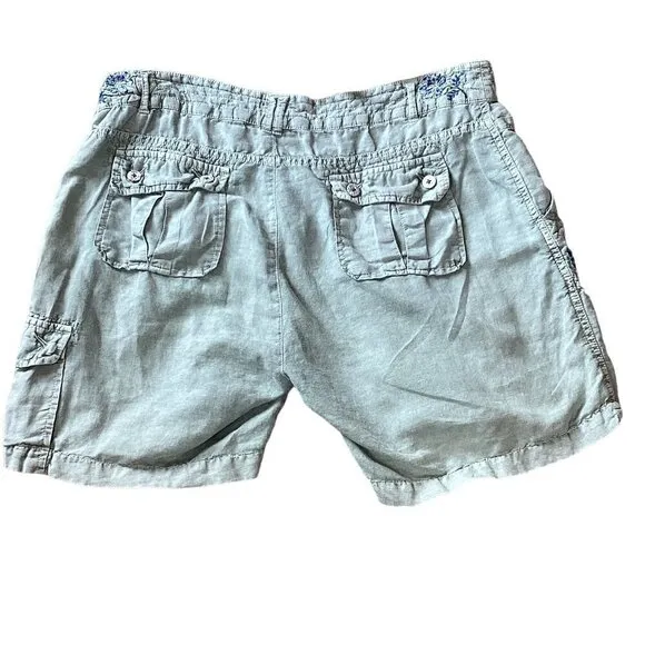 Sundance Kennebunk Linen-Cotton Embroidered Cargo Shorts Sz 10 Green #272D