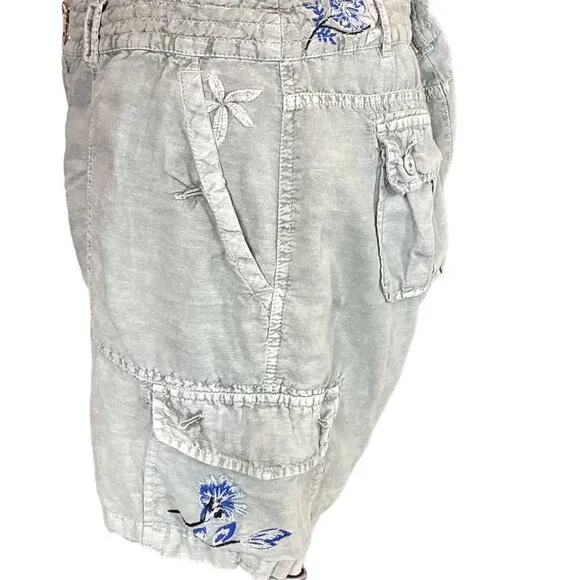 Sundance Kennebunk Linen-Cotton Embroidered Cargo Shorts Sz 10 Green #272D