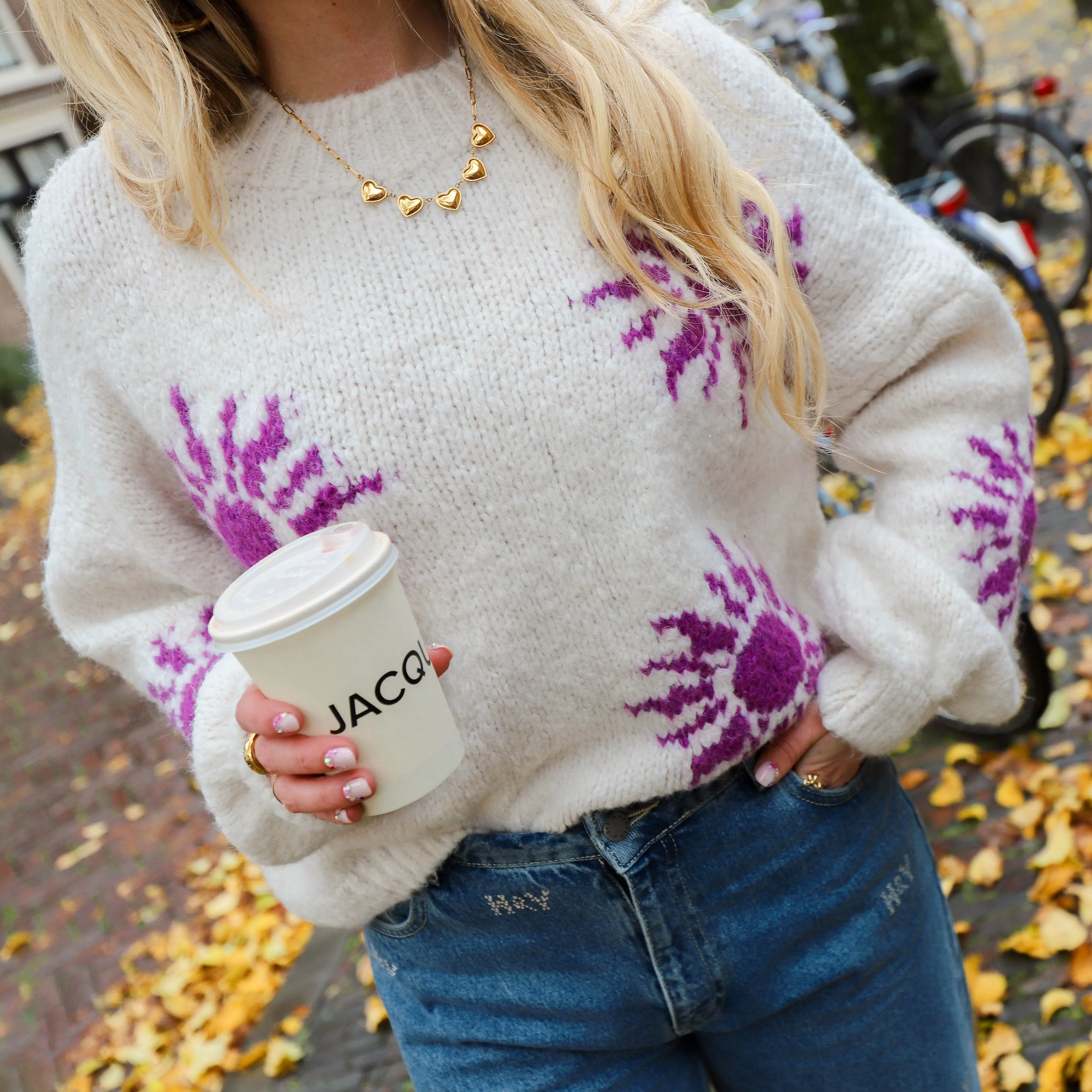 Sunny knit ecru paars