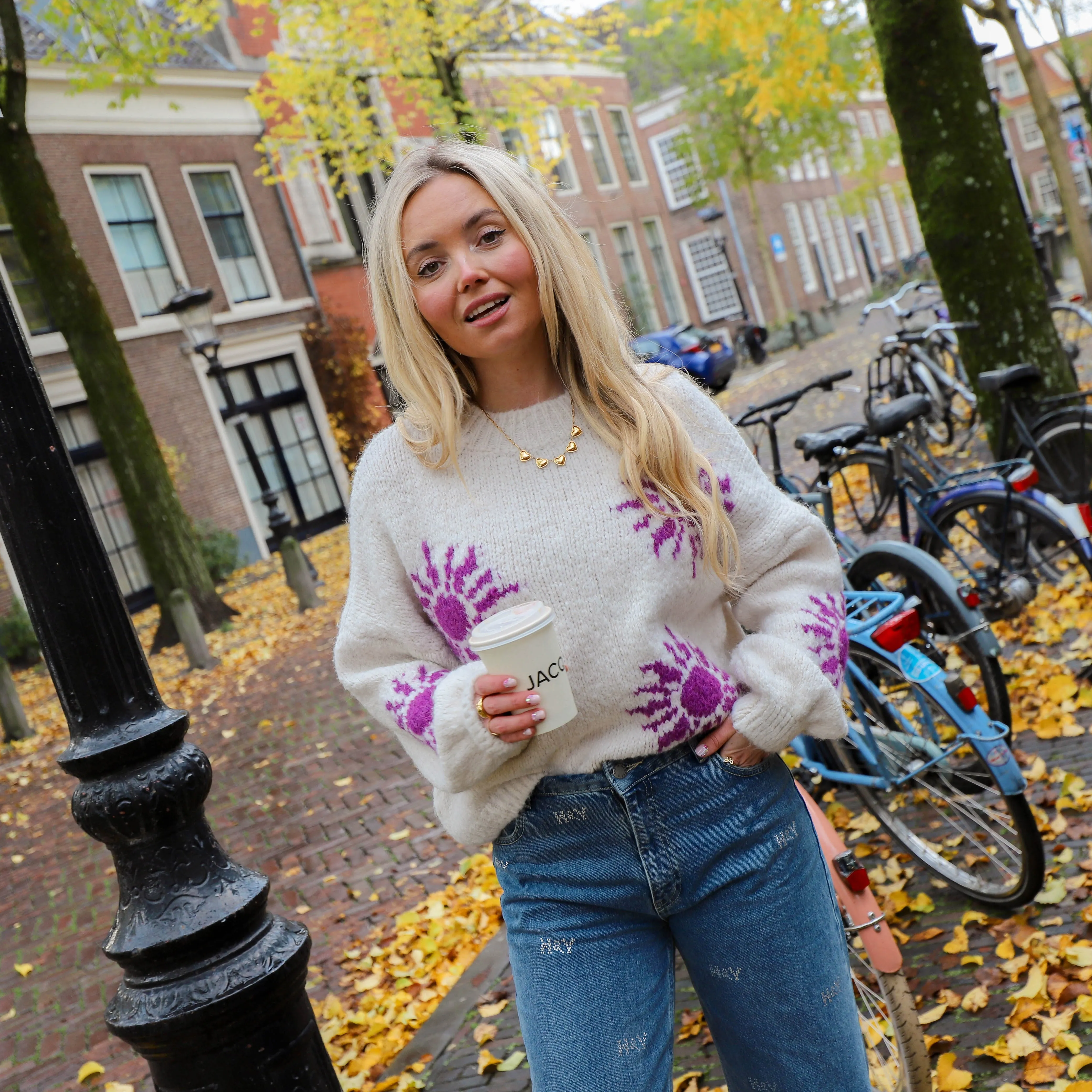 Sunny knit ecru paars