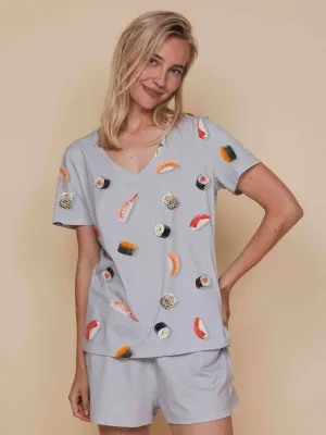 Sushi Sunday V-neck T-shirt Dames