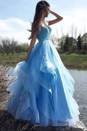 Sweetheart Blue Evening Dresses,Sexy Tulle Puffy Prom Dresses OK863