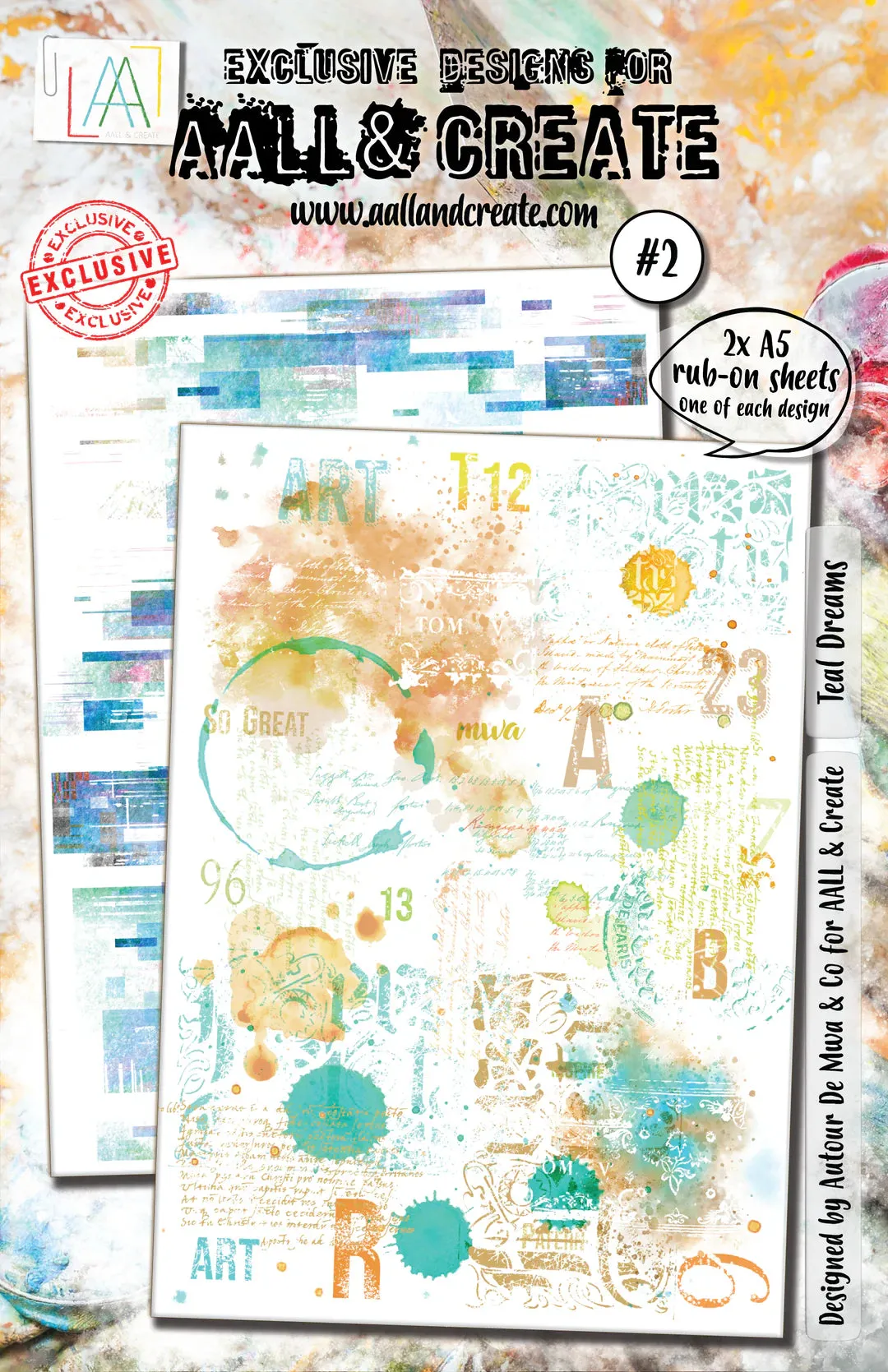 Teal Dreams #2 Rub-on Sheets 2x A5 Aall & Create