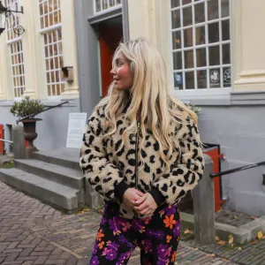 Teddy leopard bomber ecru zwart