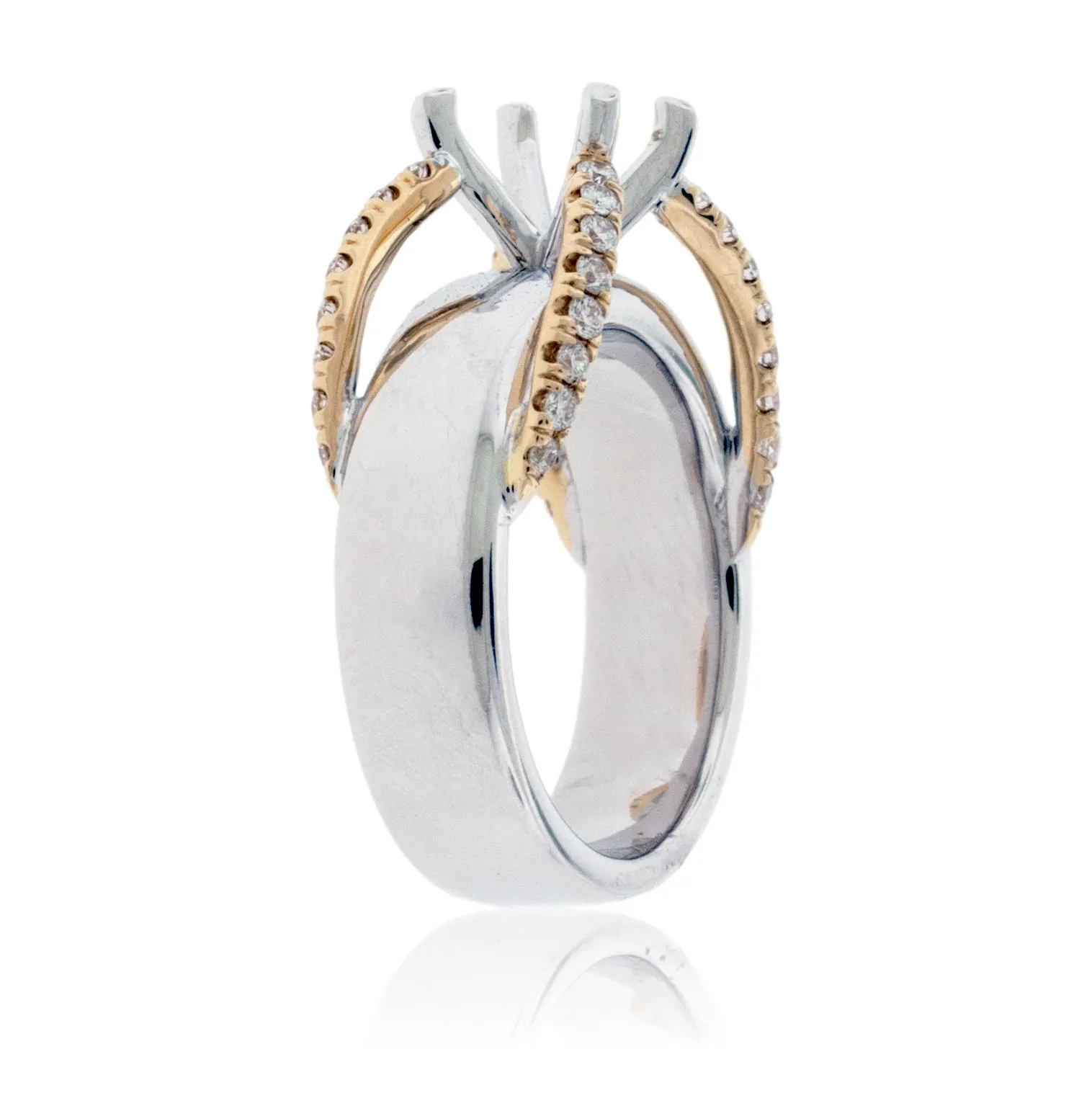 Thick Band Diamond Engagement Semi-Mount Ring