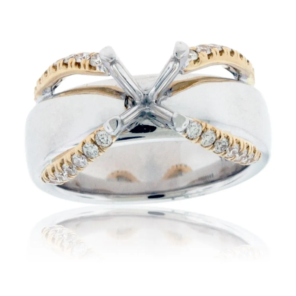 Thick Band Diamond Engagement Semi-Mount Ring