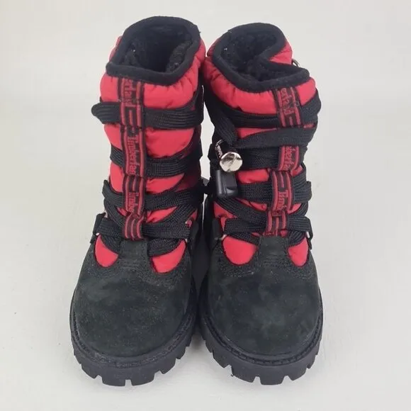 Timberland 6In Quilted TODDLER Casual Boots Outdoors Black Red Leather Size 7