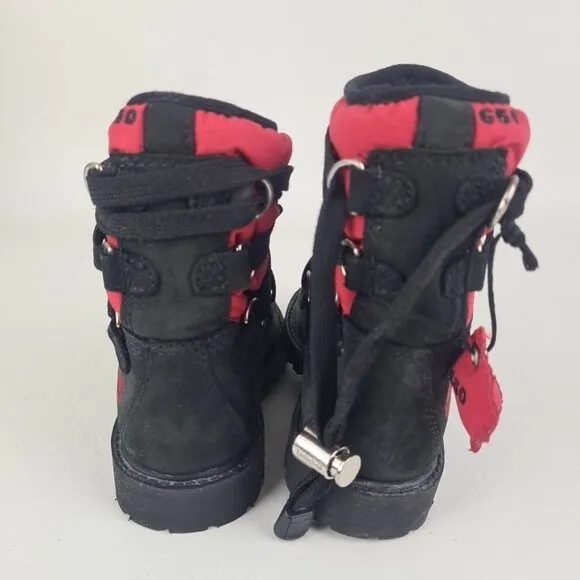 Timberland 6In Quilted TODDLER Casual Boots Outdoors Black Red Leather Size 7