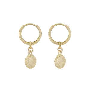 Tiny Shell Mini Hoop Earrings - Gold