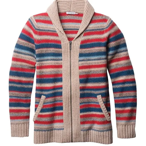 Toad &amp; Co striped 100% Lambswool Zipper fr cardigan sweater
