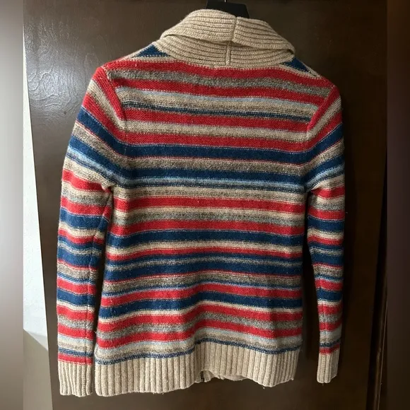 Toad &amp; Co striped 100% Lambswool Zipper fr cardigan sweater