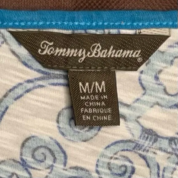 Tommy Bahama Short Sleeve Sheath Dress Medium Geometric Print Stretch Waistband