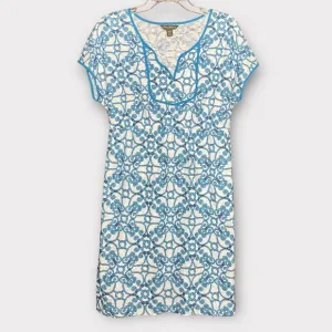 Tommy Bahama Short Sleeve Sheath Dress Medium Geometric Print Stretch Waistband
