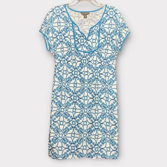 Tommy Bahama Short Sleeve Sheath Dress Medium Geometric Print Stretch Waistband