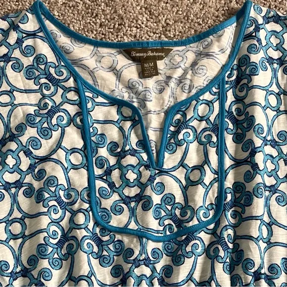 Tommy Bahama Short Sleeve Sheath Dress Medium Geometric Print Stretch Waistband