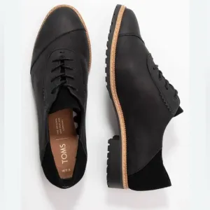 TOMS Women’s 7.5 Ainsley Black Leather and Suede Oxford Flats like NEW
