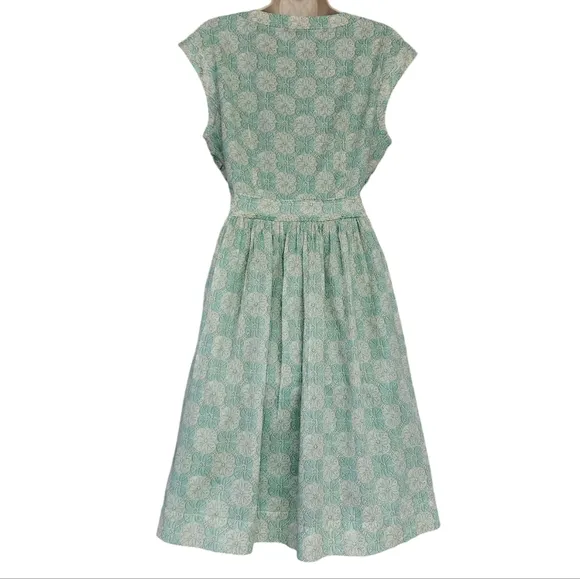 Tory Burch Mint Floral Nico Cotton Flare Dress Size 8