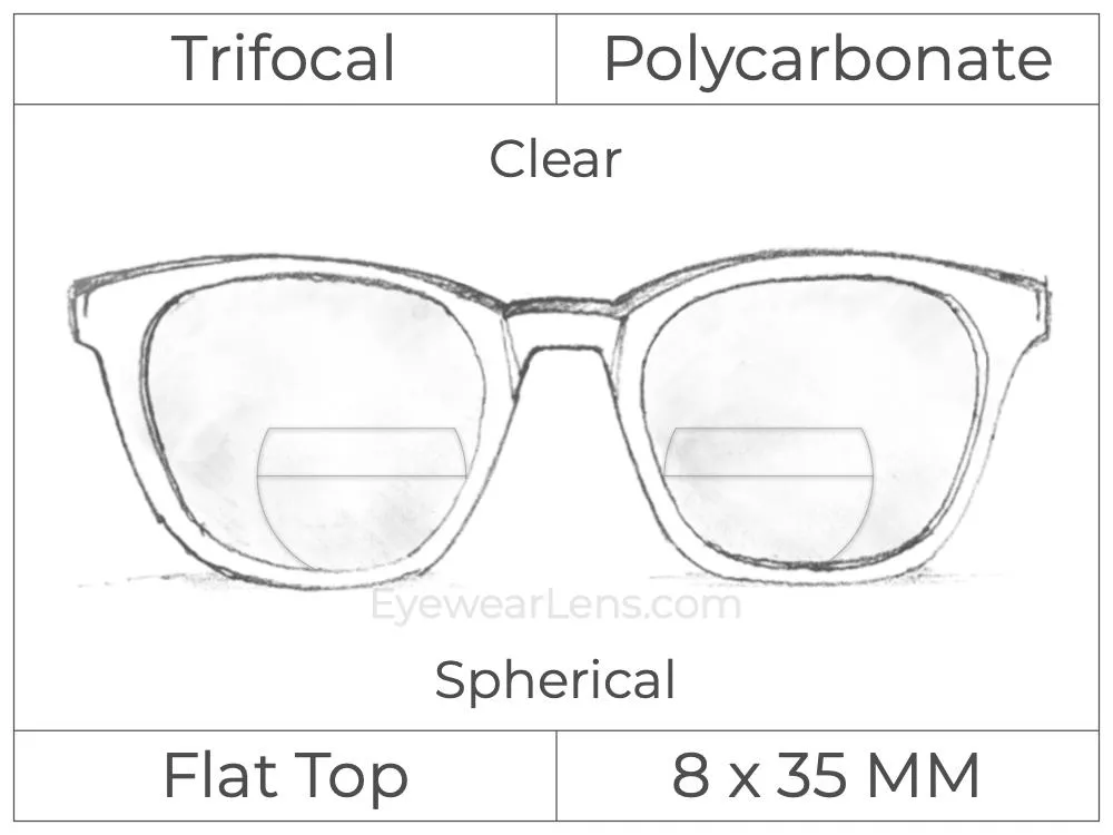 Trifocal - Flat Top 8X35 - Polycarbonate - Spherical - Clear