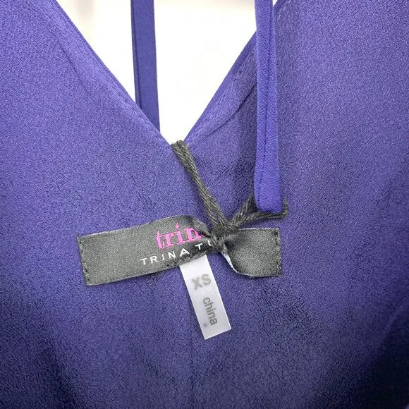 Trina Turk Womens Size XS Nico Bell Sleeve Dress Mystere Blue V-Neck NEW