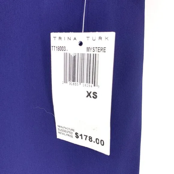 Trina Turk Womens Size XS Nico Bell Sleeve Dress Mystere Blue V-Neck NEW