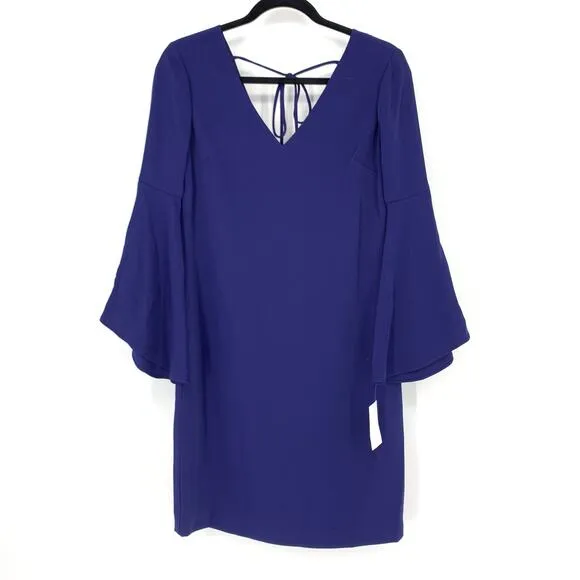 Trina Turk Womens Size XS Nico Bell Sleeve Dress Mystere Blue V-Neck NEW