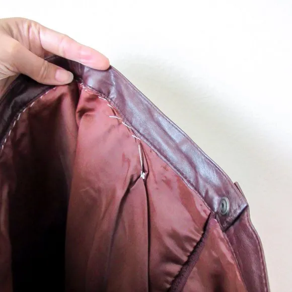TRUE VINTAGE Burgundy Red Brown Real Leather Skirt Knee Length- fits 8 Medium