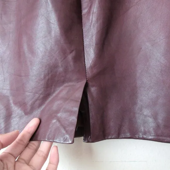 TRUE VINTAGE Burgundy Red Brown Real Leather Skirt Knee Length- fits 8 Medium