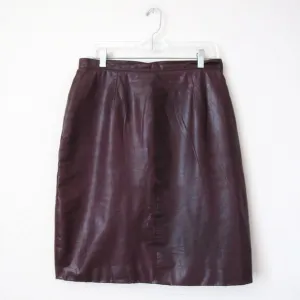 TRUE VINTAGE Burgundy Red Brown Real Leather Skirt Knee Length- fits 8 Medium