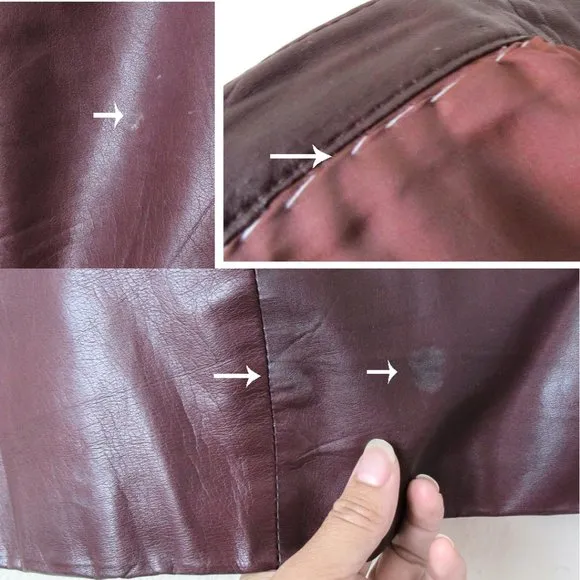 TRUE VINTAGE Burgundy Red Brown Real Leather Skirt Knee Length- fits 8 Medium