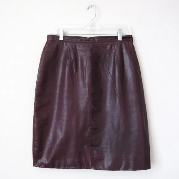 TRUE VINTAGE Burgundy Red Brown Real Leather Skirt Knee Length- fits 8 Medium