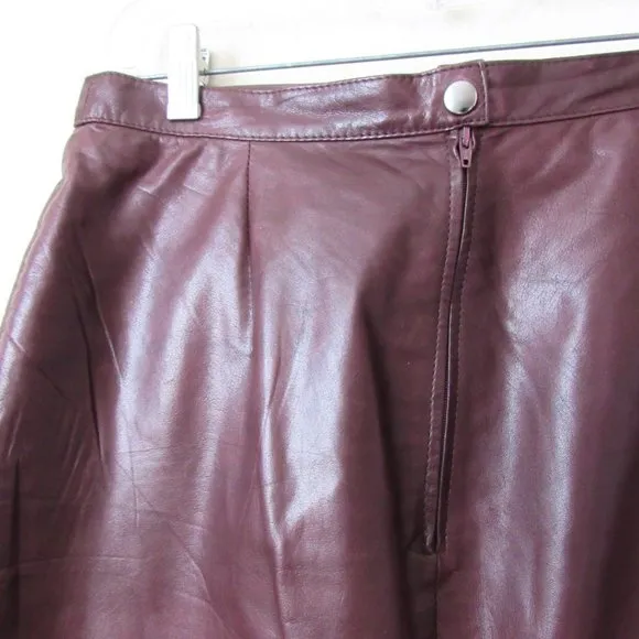 TRUE VINTAGE Burgundy Red Brown Real Leather Skirt Knee Length- fits 8 Medium