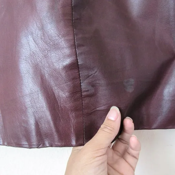 TRUE VINTAGE Burgundy Red Brown Real Leather Skirt Knee Length- fits 8 Medium