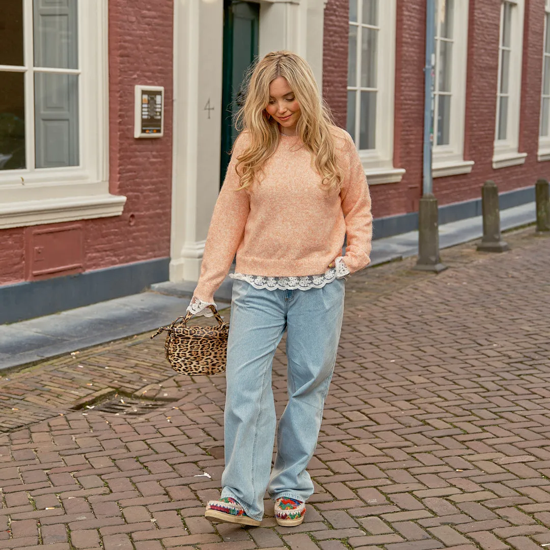 Trui broderie rand orange