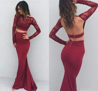 Two Pieces Backless Sexy Long Prom Dress For Women OK136