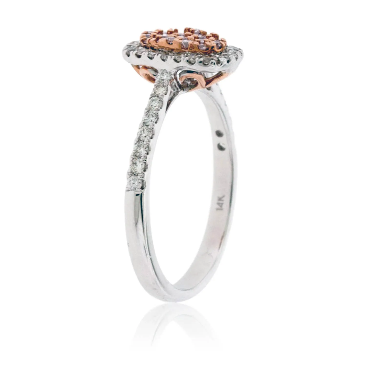 Two Toned Gold White & Pink Diamond Cluster Ring