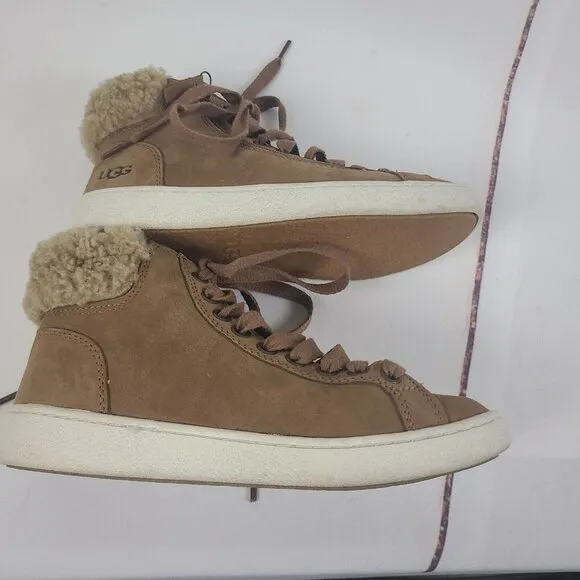 UGG‎ Girls Pure Leather Lace Up Zipper Sneaker Boots with Wool Fur Size 5