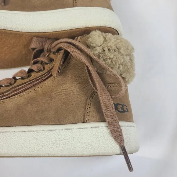 UGG‎ Girls Pure Leather Lace Up Zipper Sneaker Boots with Wool Fur Size 5