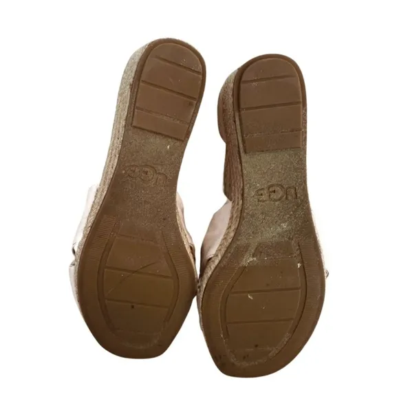 UGG Yarrow Cream Espadrille Canvas Suede Wedge Sandal Bow-Tie Around Ankle -Sz 6