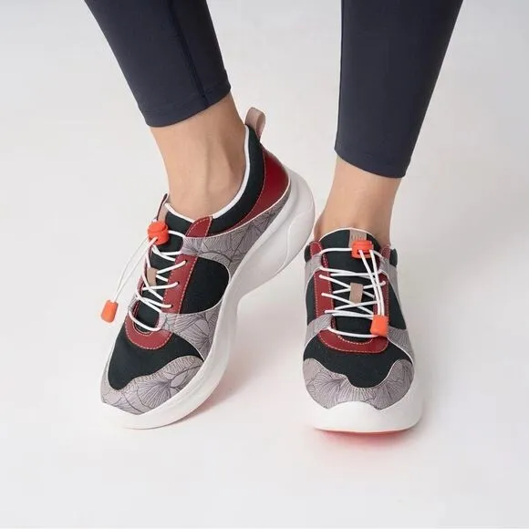 UIN Women's Chunky Fashion Sneakers Walking Casual Shoes (Fall-Dark Red Palma)