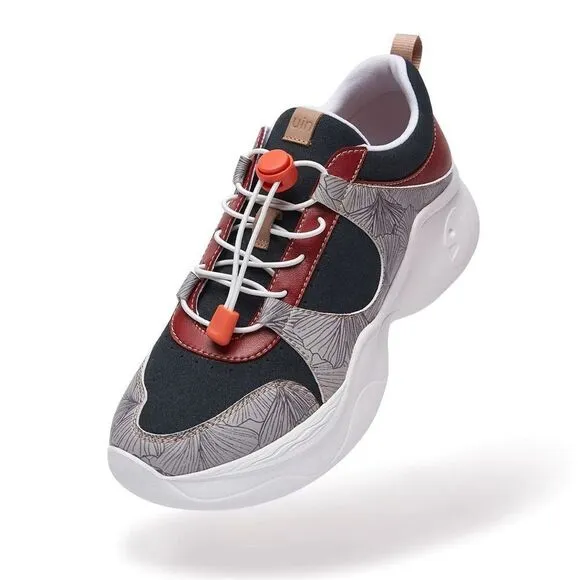 UIN Women's Chunky Fashion Sneakers Walking Casual Shoes (Fall-Dark Red Palma)