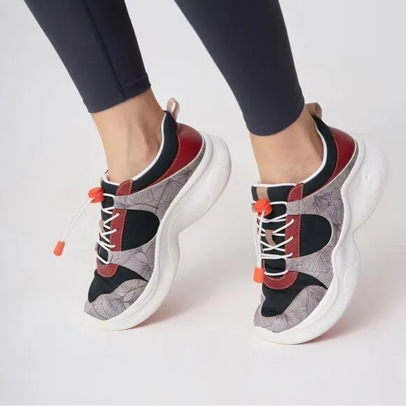 UIN Women's Chunky Fashion Sneakers Walking Casual Shoes (Fall-Dark Red Palma)