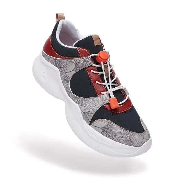 UIN Women's Chunky Fashion Sneakers Walking Casual Shoes (Fall-Dark Red Palma)