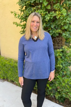 V-Neck Knit Tunic - Indigo/Navy